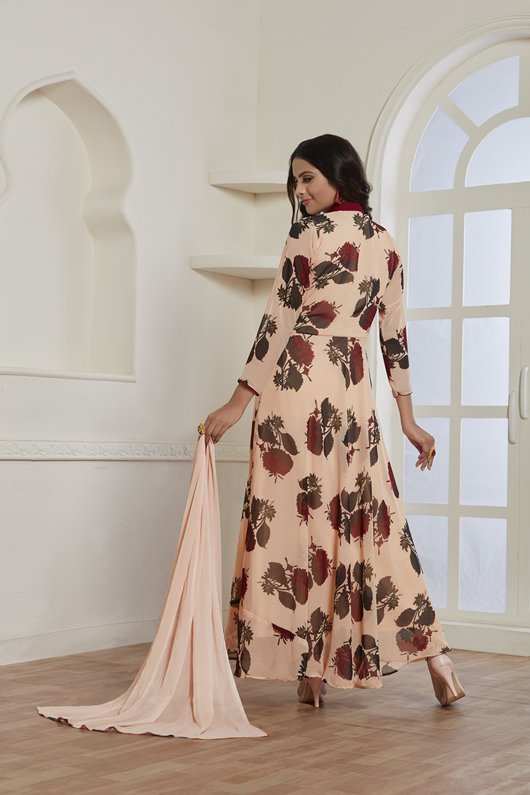 peach color long frock
